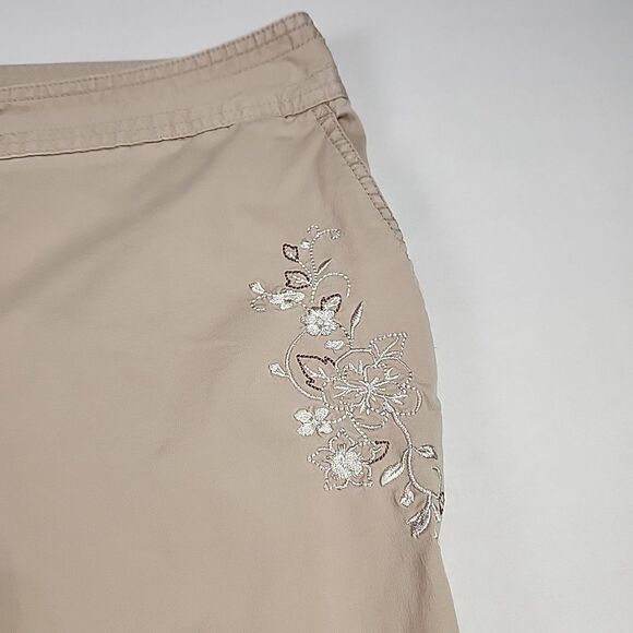 Style & Co Womens 14 Khaki Embroidered Roll Tab Hem Capri Pant Capri Drawstring - Picture 4 of 12